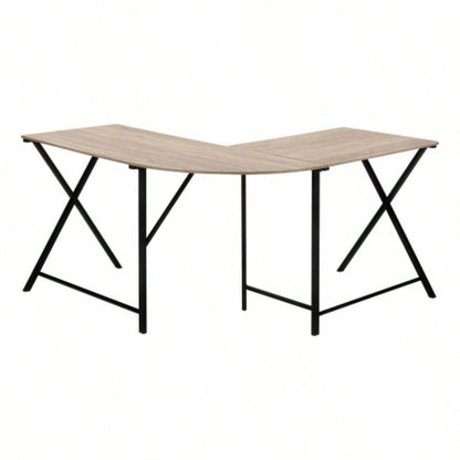 Computer Desk, Home Office, Corner, 55l, L Shape, Work, Laptop, Brown Laminate, Black Metal, Contemporary, Modern