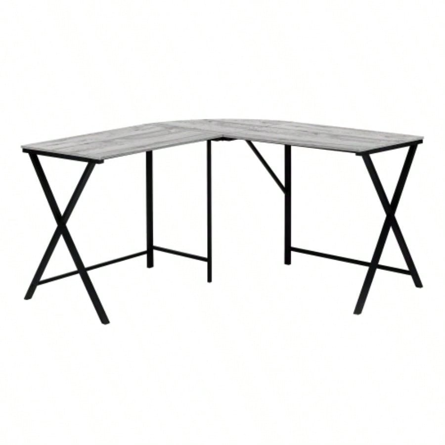 Computer Desk, Home Office, Corner, 55l, L Shape, Work, Laptop, Laminate, Black Metal, Contemporary, Modern