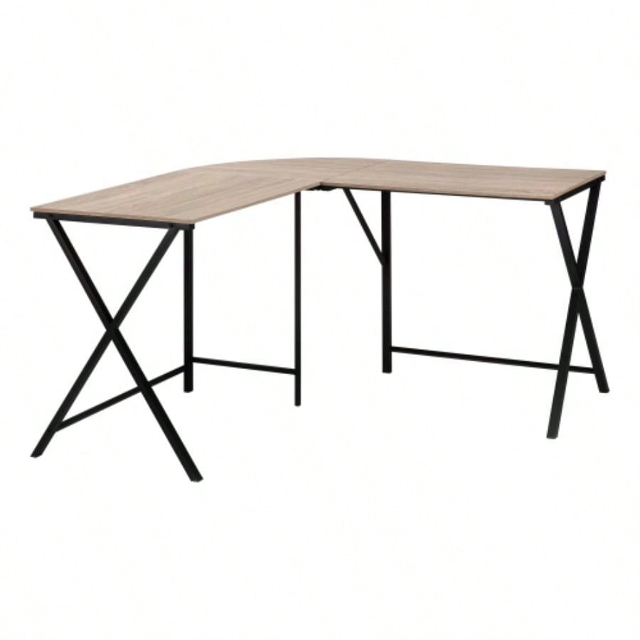 Computer Desk, Home Office, Corner, 55l, L Shape, Work, Laptop, Brown Laminate, Black Metal, Contemporary, Modern