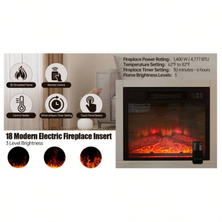 TV Stand Fireplace TV Stand with Glass Shelves, 3D Fireplace TV Stand with LED Lights Wood with USB Charging Outlet Modern Television Table Center TV up to 32 - 62 White 5815.4D*24.4