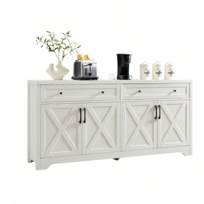 61 inch TV cabinet living room, multifunctional combination TV cabinet, large capacity storage cabinet, can be used in living room, bedroom, office area, white, 61.3Lx 15x 29.8H.