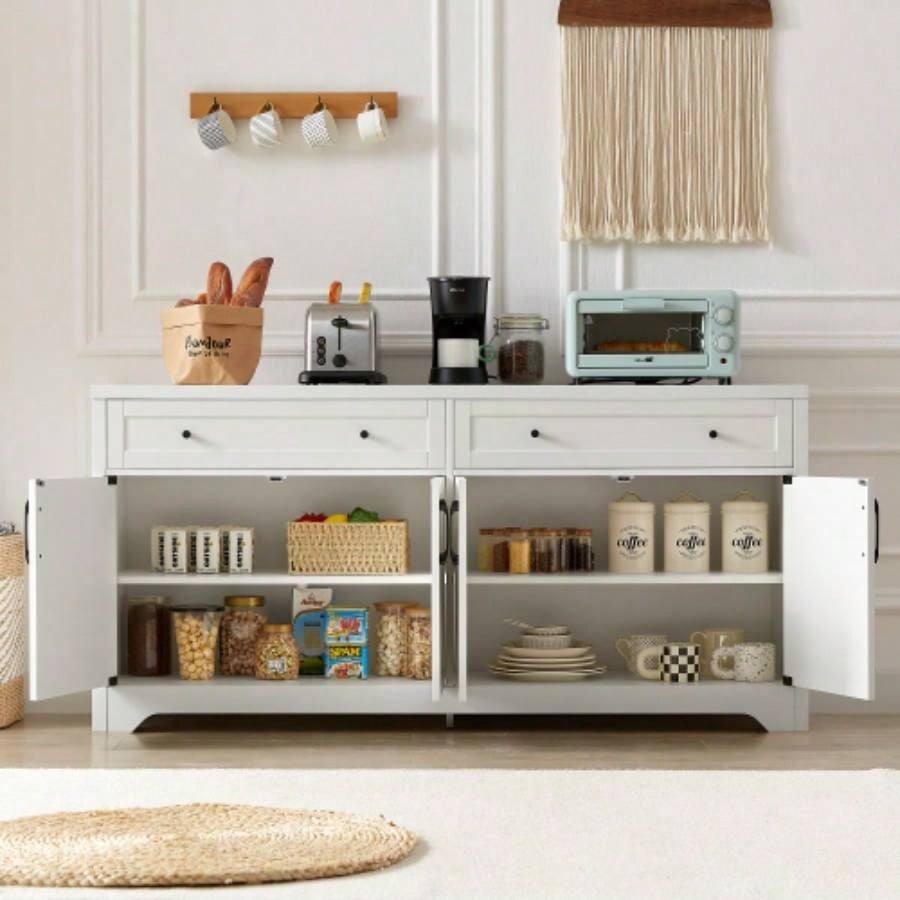 61 inch TV cabinet living room, multifunctional combination TV cabinet, large capacity storage cabinet, can be used in living room, bedroom, office area, white, 61.3Lx 15x 29.8H.