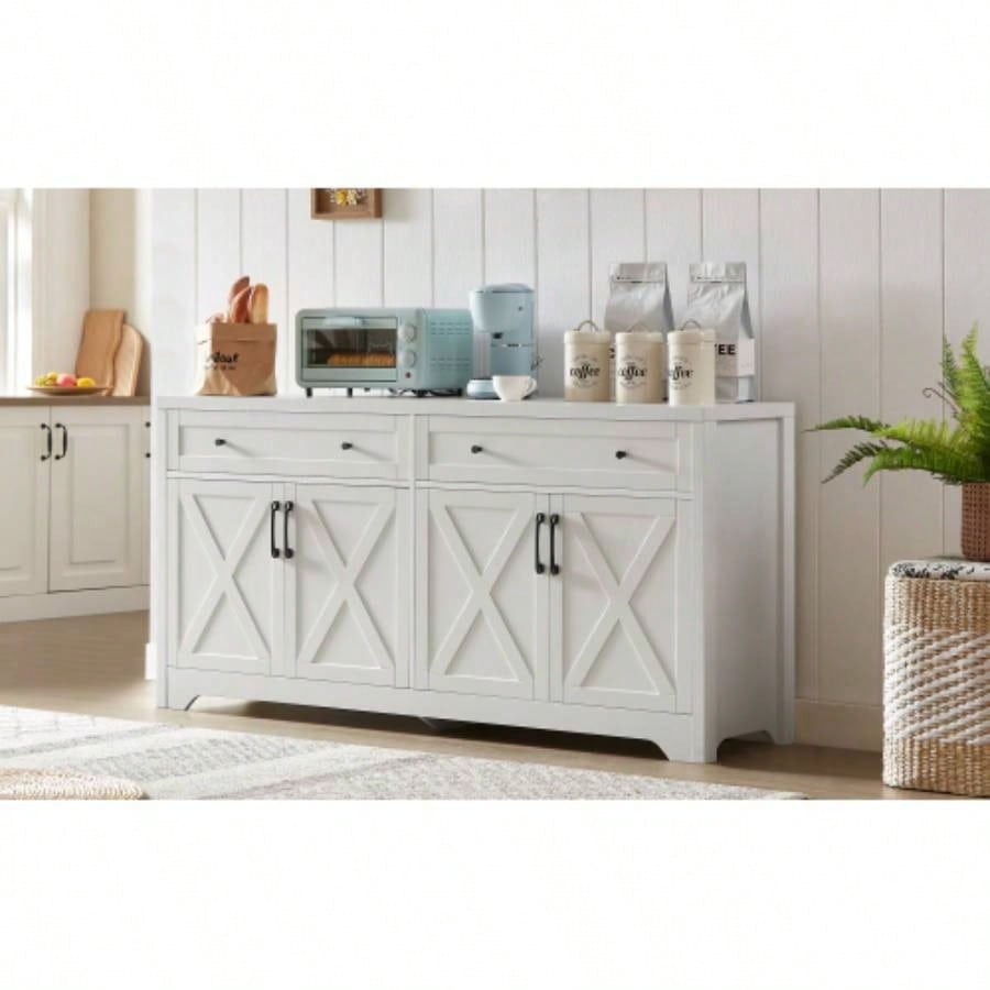 61 inch TV cabinet living room, multifunctional combination TV cabinet, large capacity storage cabinet, can be used in living room, bedroom, office area, white, 61.3Lx 15x 29.8H.