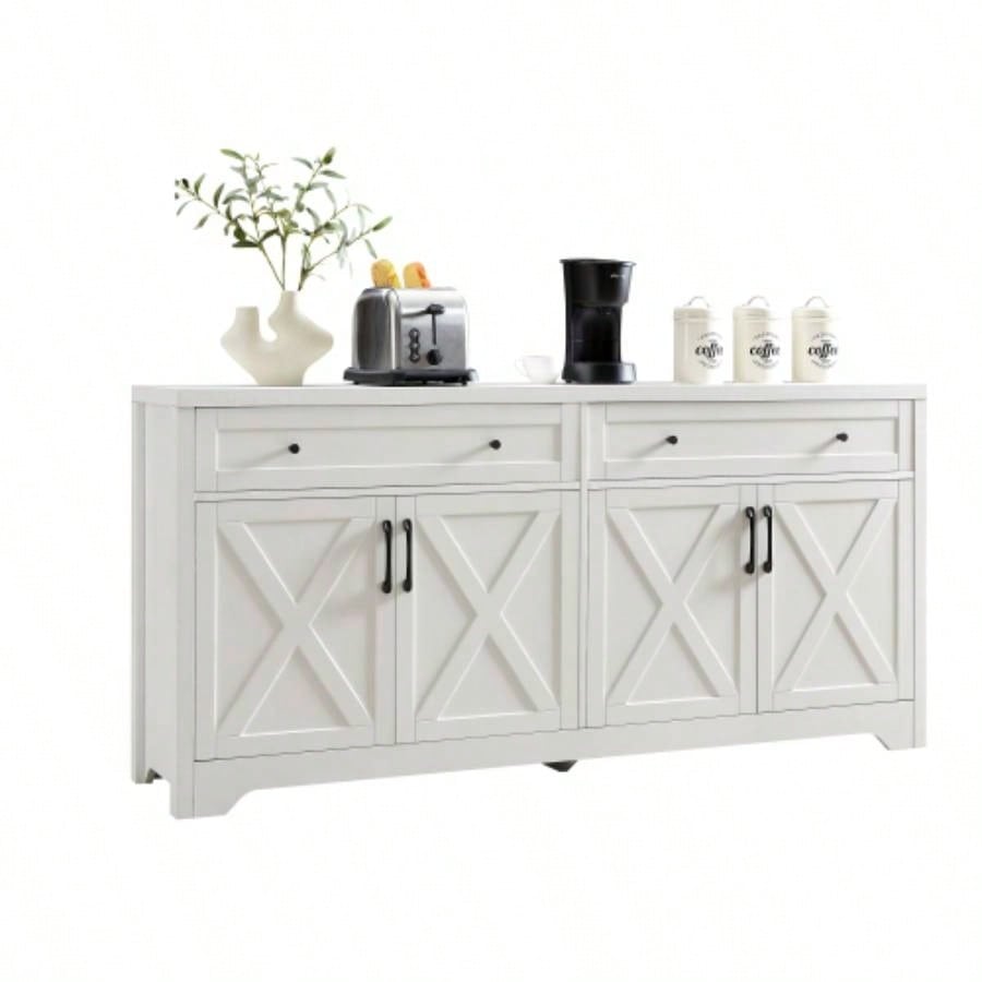 61 inch TV cabinet living room, multifunctional combination TV cabinet, large capacity storage cabinet, can be used in living room, bedroom, office area, white, 61.3Lx 15x 29.8H.
