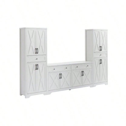 61 inch TV cabinet living room, multifunctional combination TV cabinet, large capacity storage cabinet, can be used in living room, bedroom, office area, white, 61.3Lx 15x 29.8H.