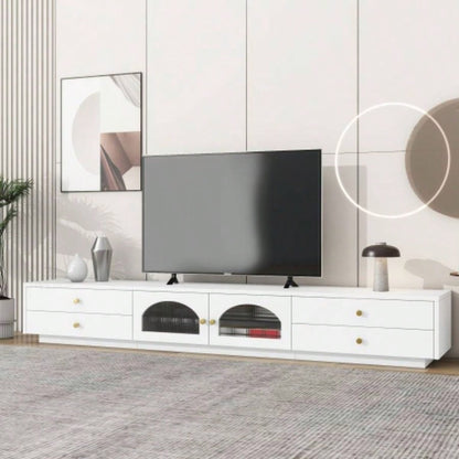 ON - TREND TV Stand with Fluted tempered Glass Doors TVs Up to 95 Functional Media Console with Arched Cabinet Doors, Entertainment Center with APP - Controlled LED Light Living Room, Black