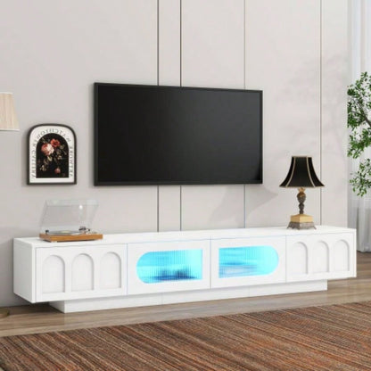 ON - TREND TV Stand with Fluted tempered Glass Doors TVs Up to 95 Functional Media Console with Arched Cabinet Doors, Entertainment Center with APP - Controlled LED Light Living Room, Black