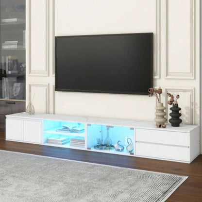 ON - TREND TV Stand with Fluted tempered Glass Doors TVs Up to 95 Functional Media Console with Arched Cabinet Doors, Entertainment Center with APP - Controlled LED Light Living Room, Black