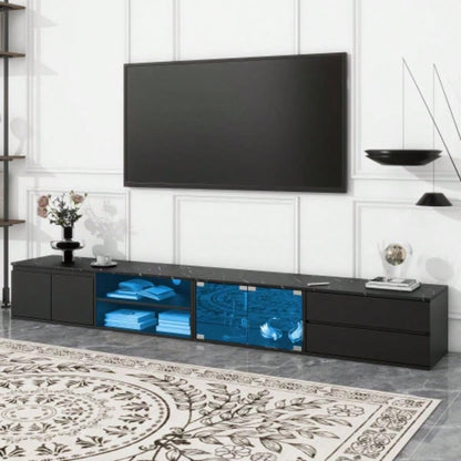 ON - TREND TV Stand with Fluted tempered Glass Doors TVs Up to 95 Functional Media Console with Arched Cabinet Doors, Entertainment Center with APP - Controlled LED Light Living Room, Black