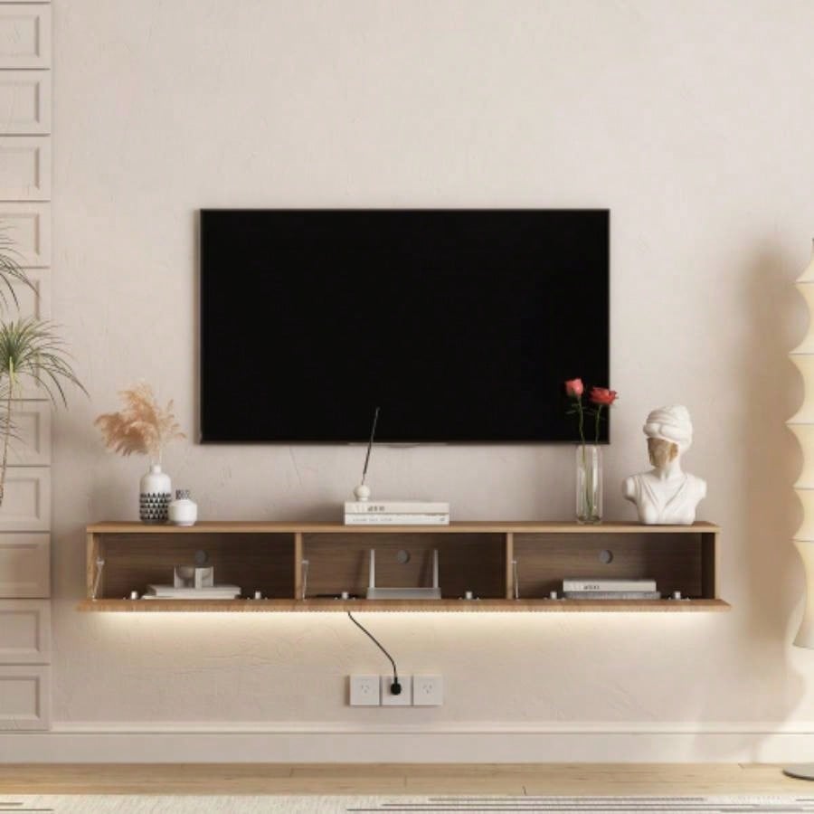 Floating TV Stand Wall Mounted with 16 Color LEDs, 69 Modern TV Stand, Floating TV Cabinet Entertainment Center 55 60 65 Inch TV