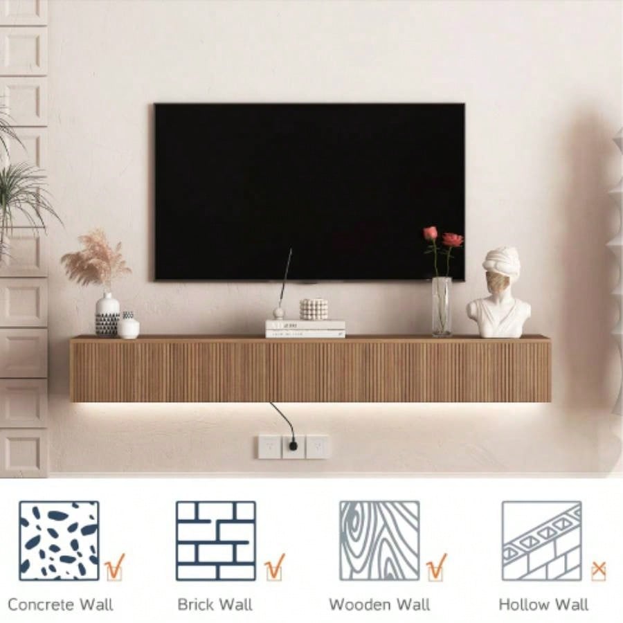 Floating TV Stand Wall Mounted with 16 Color LEDs, 69 Modern TV Stand, Floating TV Cabinet Entertainment Center 55 60 65 Inch TV