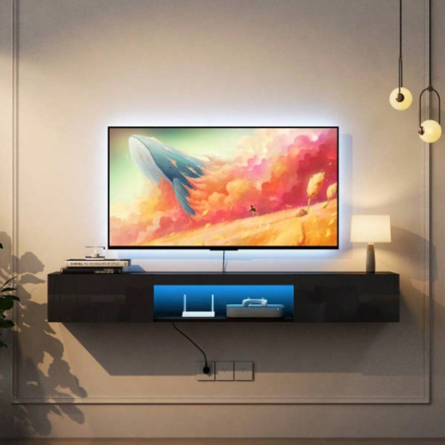 Floating TV Stand Wall Mounted with 16 Color LEDs, 69 Modern TV Stand, Floating TV Cabinet Entertainment Center 55 60 65 Inch TV