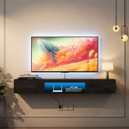 Floating TV Stand Wall Mounted with 16 Color LEDs, 69 Modern TV Stand, Floating TV Cabinet Entertainment Center 55 60 65 Inch TV