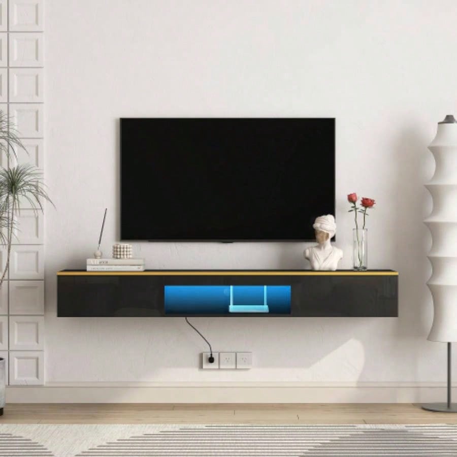 Floating TV Stand Wall Mounted with 16 Color LEDs, 69 Modern TV Stand, Floating TV Cabinet Entertainment Center 55 60 65 Inch TV