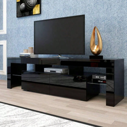 Modern Black TV Stand, 20 Colors LED TV Stand/Remote Control Lights