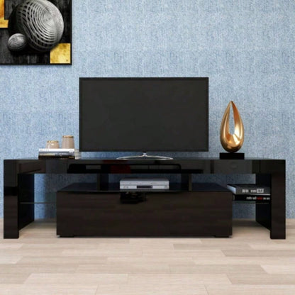 Modern Black TV Stand, 20 Colors LED TV Stand/Remote Control Lights