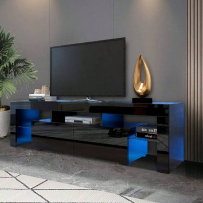 Modern Black TV Stand, 20 Colors LED TV Stand/Remote Control Lights