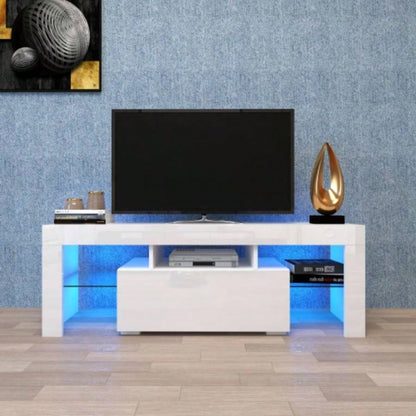 Modern Black TV Stand, 20 Colors LED TV Stand/Remote Control Lights