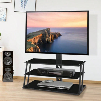 Black Multi - Function Angle And Height Adjustable Tempered Glass TV Stand