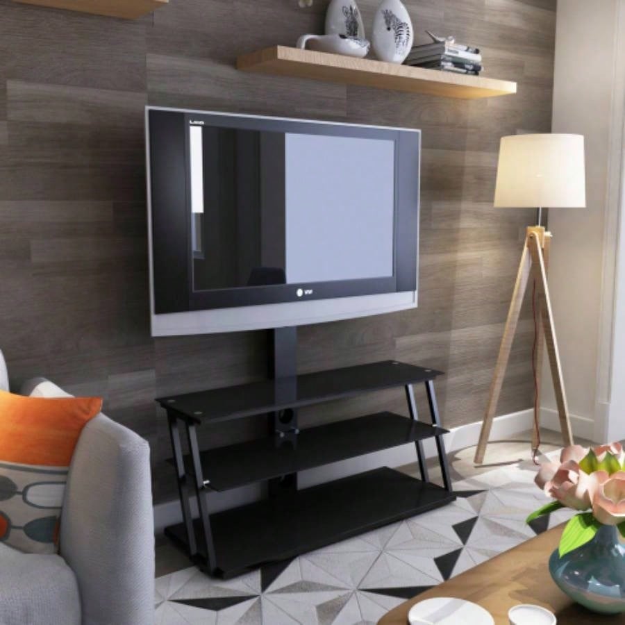 Black Multi - Function Angle And Height Adjustable Tempered Glass TV Stand