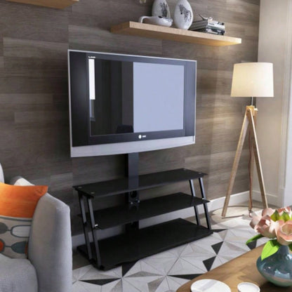 Black Multi - Function Angle And Height Adjustable Tempered Glass TV Stand