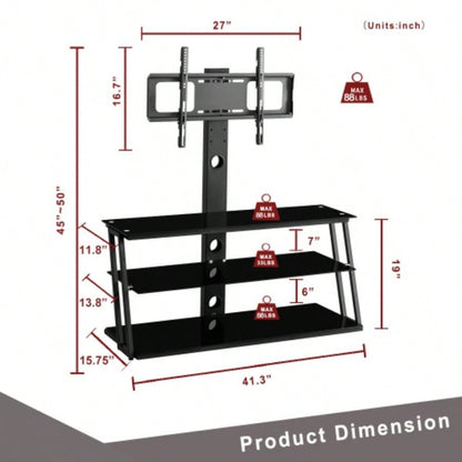 Black Multi - Function Angle And Height Adjustable Tempered Glass TV Stand