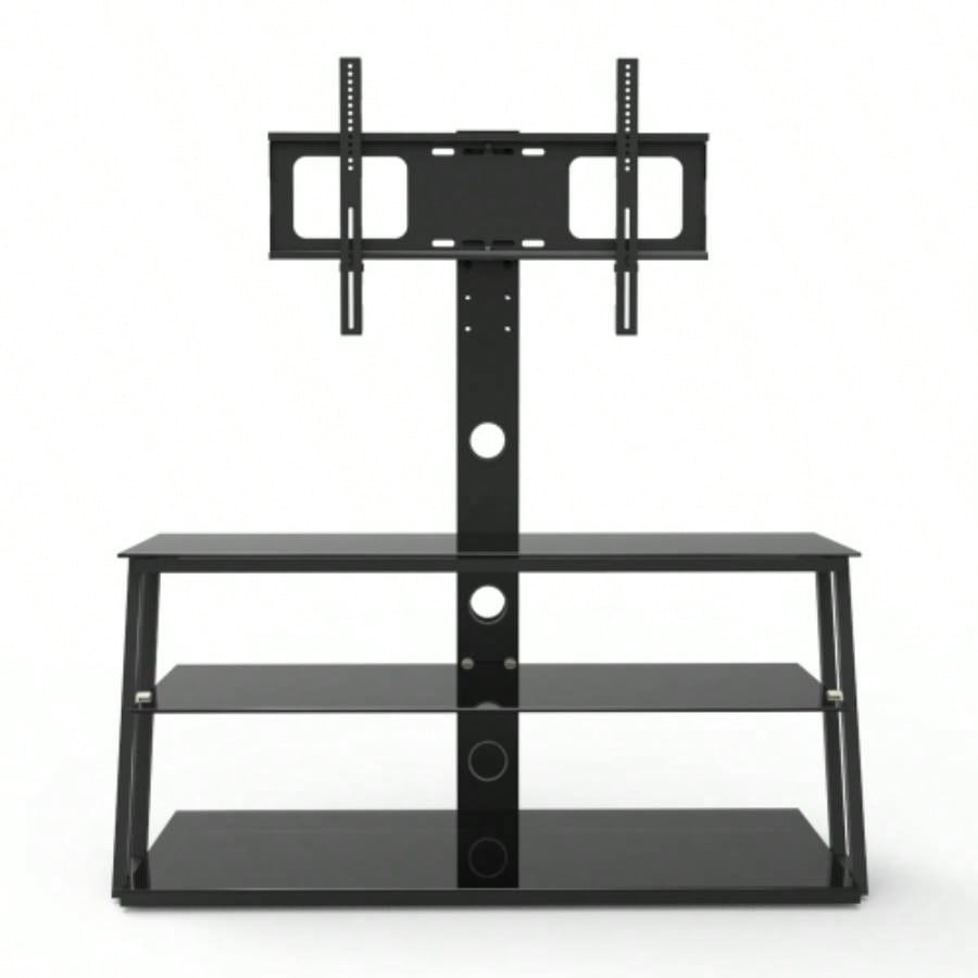 Black Multi - Function Angle And Height Adjustable Tempered Glass TV Stand