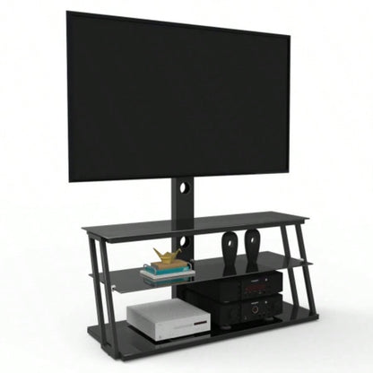 Black Multi - Function Angle And Height Adjustable Tempered Glass TV Stand