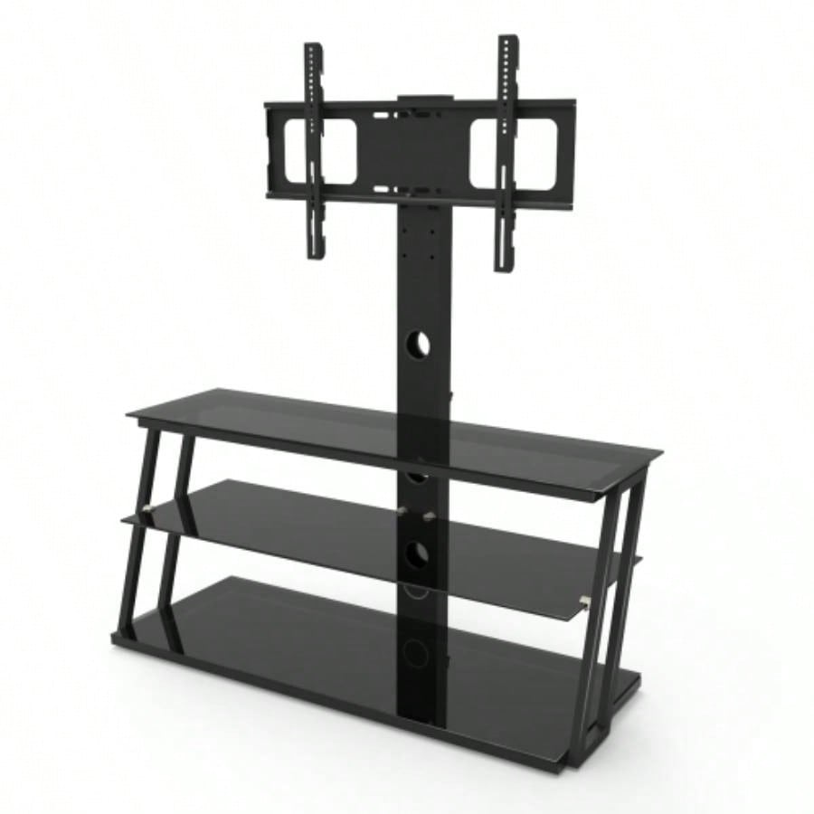 Black Multi - Function Angle And Height Adjustable Tempered Glass TV Stand