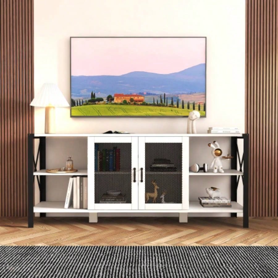 Modern Black TV Stand, 20 Colors LED TV Stand/Remote Control Lights