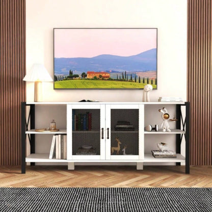 Modern Black TV Stand, 20 Colors LED TV Stand/Remote Control Lights