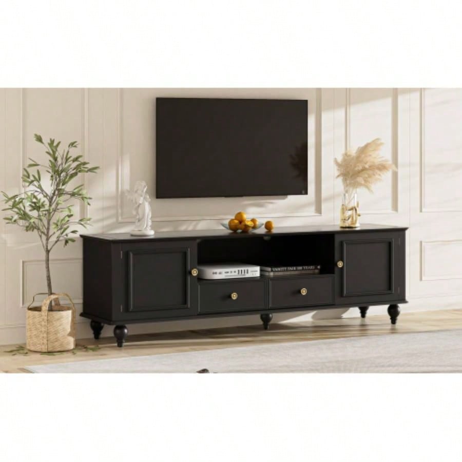 U - Can 70.9 Modern TV Stand TVs up to 80 Inches, Entertainment Center with Open Compartment, TV Storage Cabinet with 2 Drawers, 2 Cabinets and 5 Solid Living room