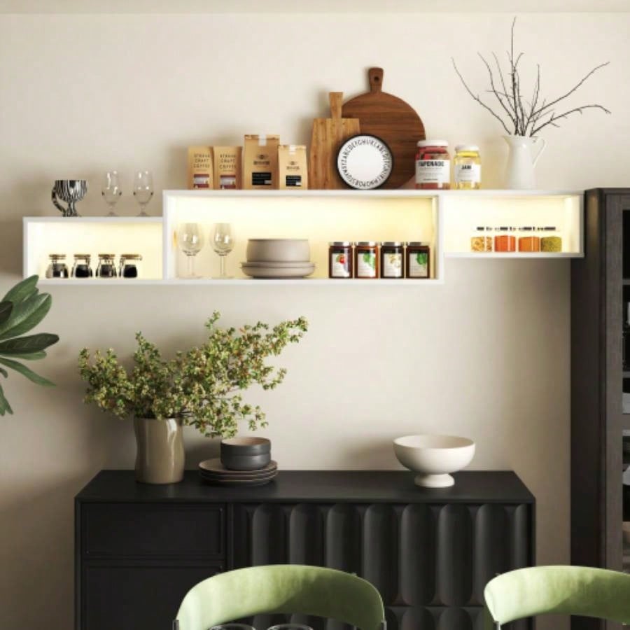 Modern Black TV Stand, 20 Colors LED TV Stand/Remote Control Lights