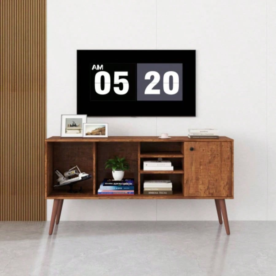 Modern Black TV Stand, 20 Colors LED TV Stand/Remote Control Lights