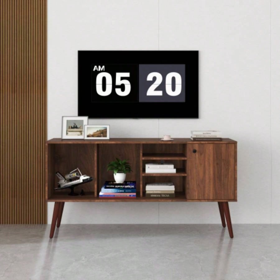Modern Black TV Stand, 20 Colors LED TV Stand/Remote Control Lights