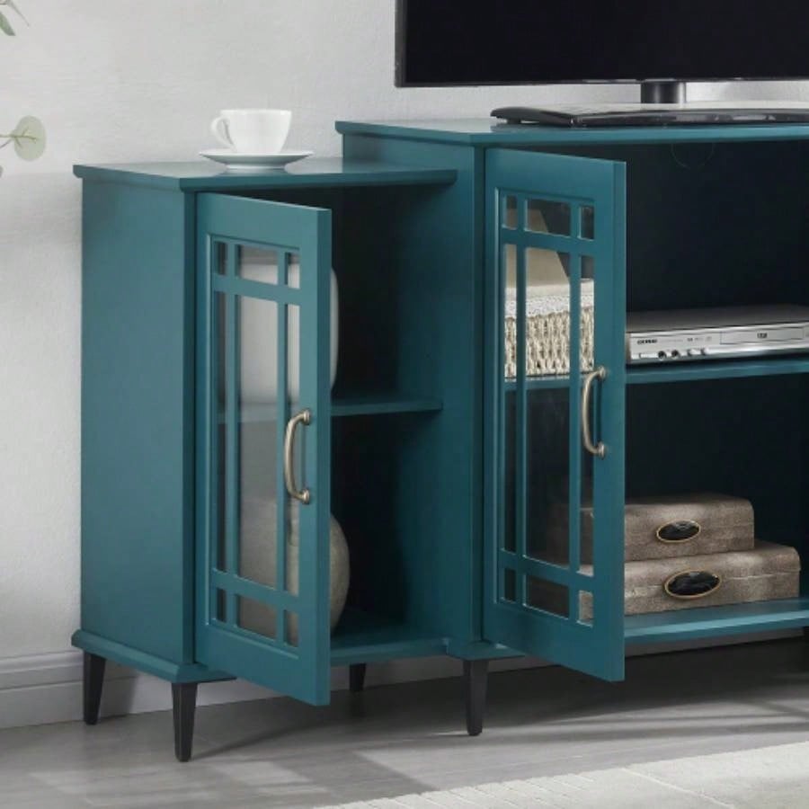 62 TV Stand, Buffet Sideboard Cabinet, Teal Blue
