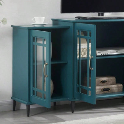 62 TV Stand, Buffet Sideboard Cabinet, Teal Blue