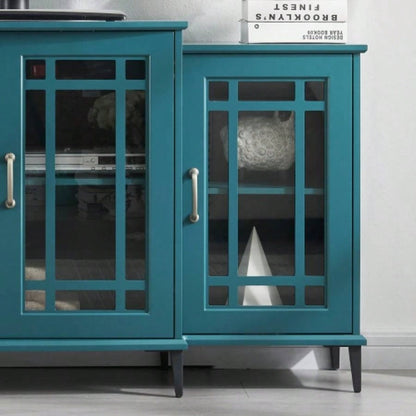 62 TV Stand, Buffet Sideboard Cabinet, Teal Blue
