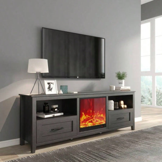70.08 Inch Length Black TV Stand Living Room and Bedroom, with 2 Drawers and 4 High - Capacity Storage Compartment, Suitable fireplace