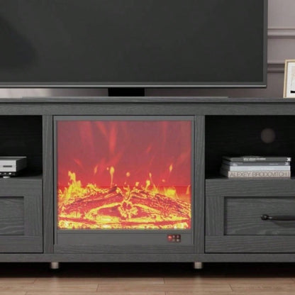 70.08 Inch Length Black TV Stand Living Room and Bedroom, with 2 Drawers and 4 High - Capacity Storage Compartment, Suitable fireplace