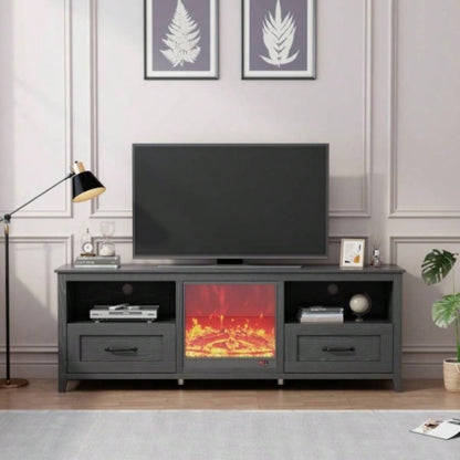 70.08 Inch Length Black TV Stand Living Room and Bedroom, with 2 Drawers and 4 High - Capacity Storage Compartment, Suitable fireplace