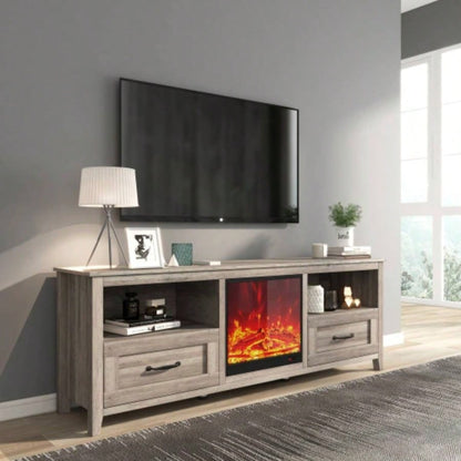 70.08 Inch Length Black TV Stand Living Room and Bedroom, with 2 Drawers and 4 High - Capacity Storage Compartment, Suitable fireplace