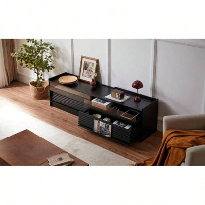 Mirod Modern TV Stand with Ample Storage, 4 Drawer Design with Tempered Glass, Built - in Charging Ports and Ambient LED Lighting, Versatile Any Decor Style