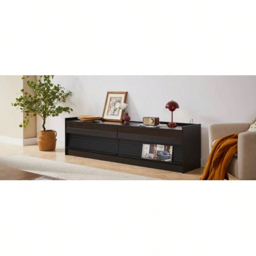 Mirod Modern TV Stand with Ample Storage, 4 Drawer Design with Tempered Glass, Built - in Charging Ports and Ambient LED Lighting, Versatile Any Decor Style
