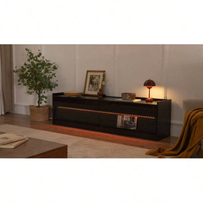 Mirod Modern TV Stand with Ample Storage, 4 Drawer Design with Tempered Glass, Built - in Charging Ports and Ambient LED Lighting, Versatile Any Decor Style