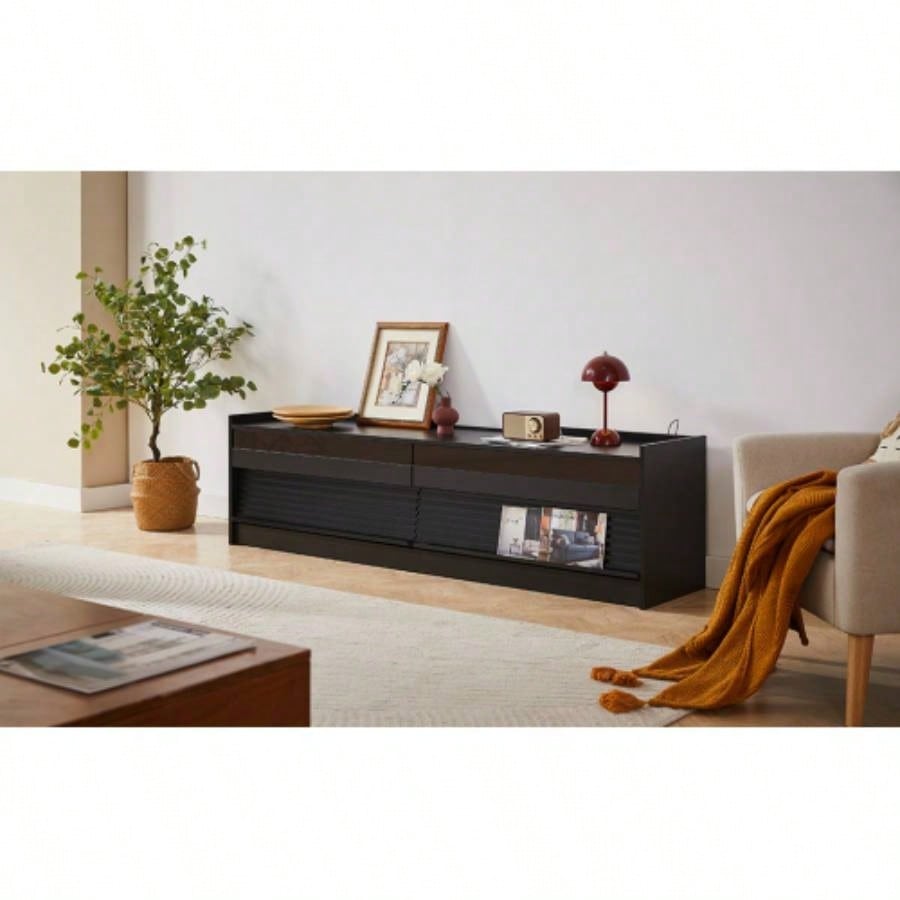 Mirod Modern TV Stand with Ample Storage, 4 Drawer Design with Tempered Glass, Built - in Charging Ports and Ambient LED Lighting, Versatile Any Decor Style