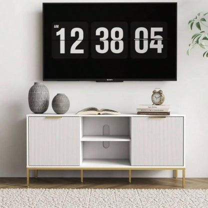 Modern TV Stand with Wave - Design Doors, Open Shelf Adjustable Shelf - Stylish and Functional Your Living Room