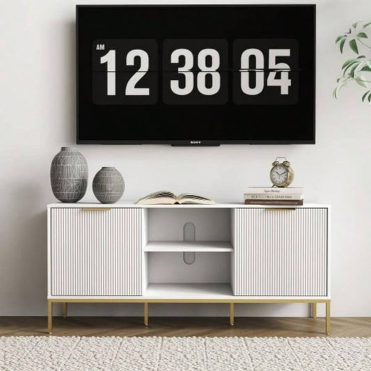 Modern TV Stand with Wave - Design Doors, Open Shelf Adjustable Shelf - Stylish and Functional Your Living Room