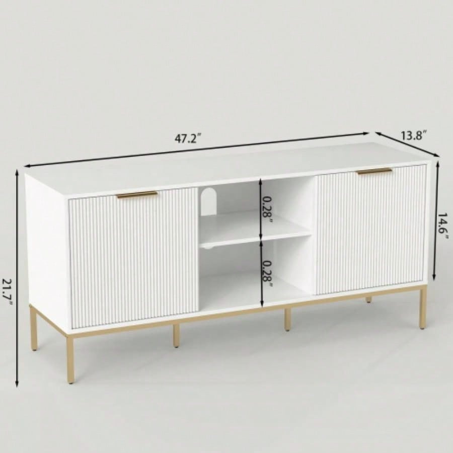 Modern TV Stand with Wave - Design Doors, Open Shelf Adjustable Shelf - Stylish and Functional Your Living Room