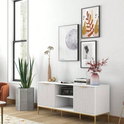 Modern TV Stand with Wave - Design Doors, Open Shelf Adjustable Shelf - Stylish and Functional Your Living Room